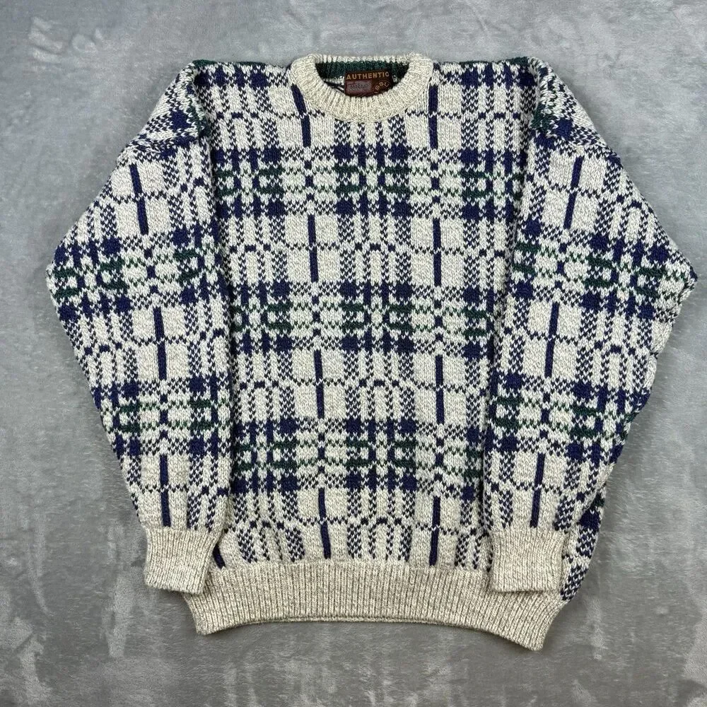 Vintage Authentic Issue 100% Cotton Plaid Sweater Men’s XL USA Made